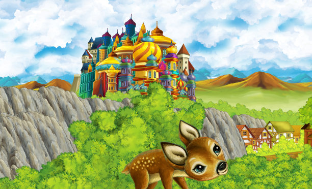 卡通王国城堡山林场插图图片下载