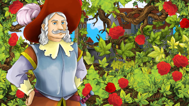 卡通素描场景与王子在花园-插图图片下载