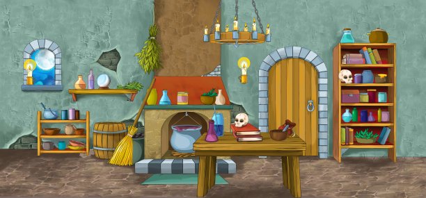 卡通场景与城堡厨房插图图片下载