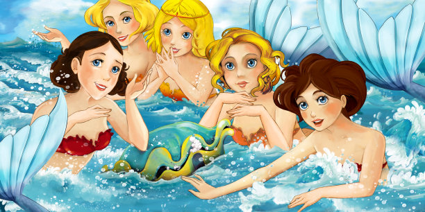 卡通女孩公主城堡和海滩上的大海图片下载