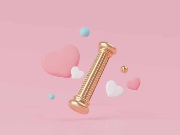 3D渲染，最小的甜蜜爱情场景，装饰贺卡，网页横幅，相框，社交媒体，心形，可爱的心形背景。爱天的设计风格。情人节。图片下载