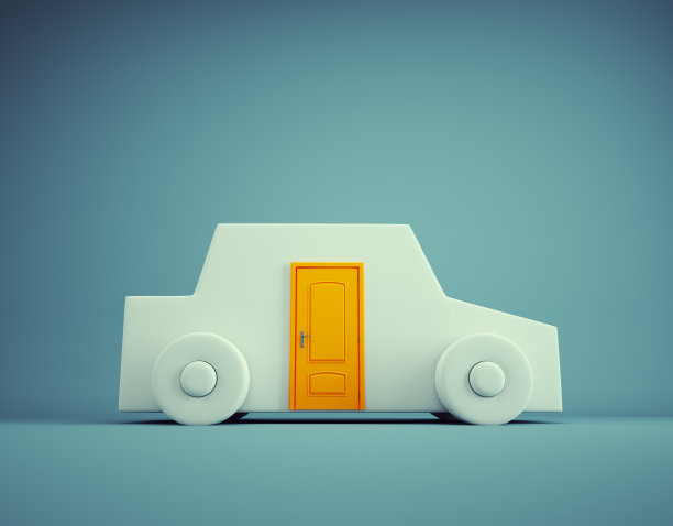 形象与程式化的汽车和房子的门。图片下载