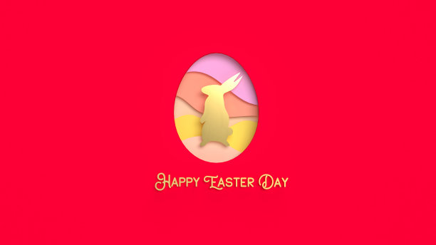 复活节彩蛋剪纸假期概念3d渲染图片下载