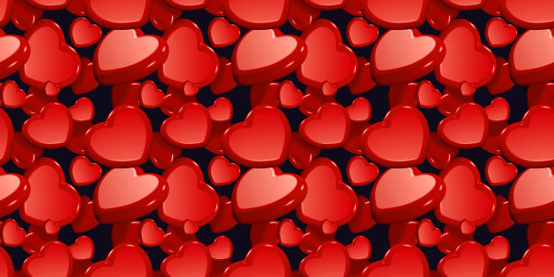 红色心形背景。3d浪漫无缝图案与红心。情人节贺卡的3d浪漫设计图片下载