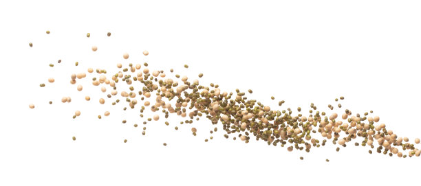 杂绿的黄豆落爆，几种豆浮爆，抽象的云飞。干黄豆绿绿豆在空气中飞溅。白色背景隔离高速图片下载
