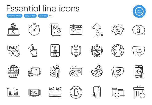 Wifi，网上购物和定时器线图标。用于网站、印刷和应用。向量图片下载