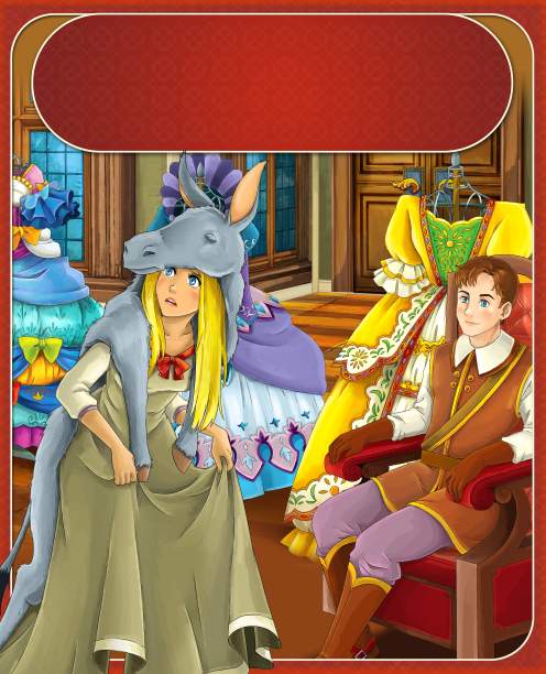 卡通公主和女巫在城堡插图图片下载