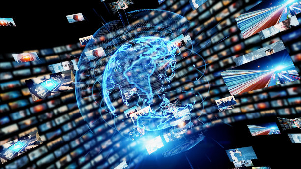 数码内容概念。社交网络服务。流媒体视频。通信网络。图片下载