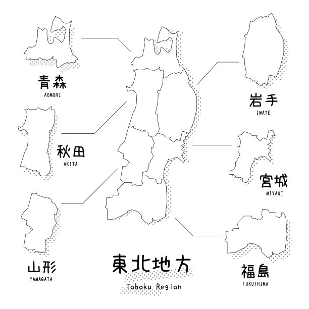 日本东北地区地图(线描)图片下载