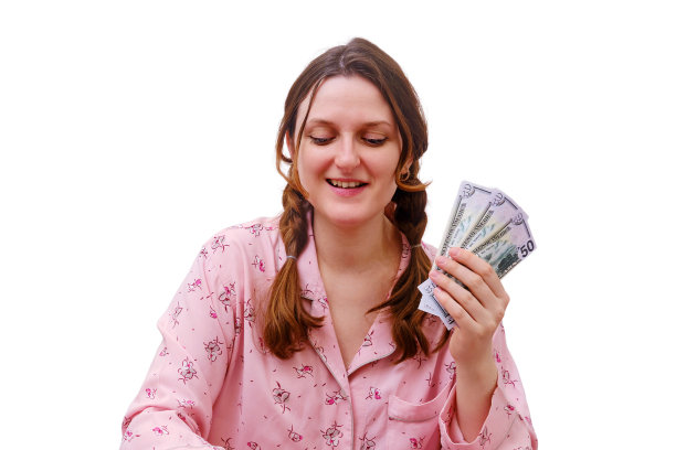 一个穿着红色睡衣的成年女子的肖像，孤立在白色背景上图片下载