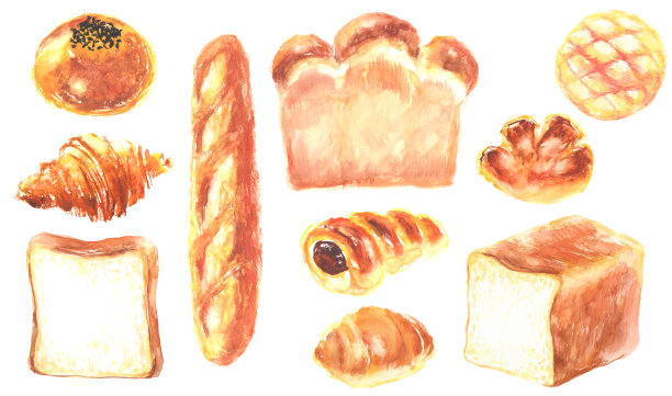 各种面包的水彩画插图集图片下载
