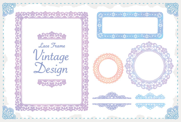 一套蕾丝框架和装饰饰品。水彩。矢量插图。图片下载