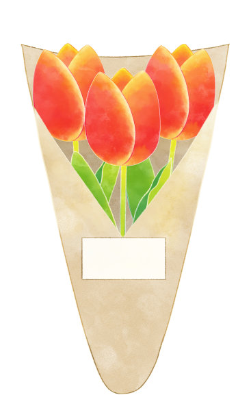 红郁金香花束;水彩画图片下载