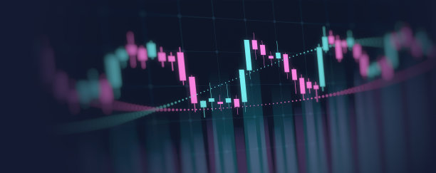 摘要在霓虹灯色彩背景下，金融图表与股票市场趋势线图图片下载