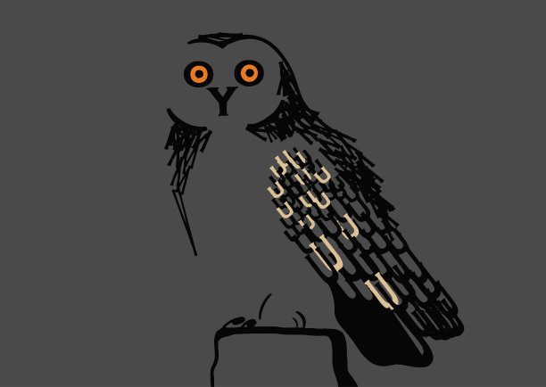 夜黑猫头鹰组成的字母。向量图片下载
