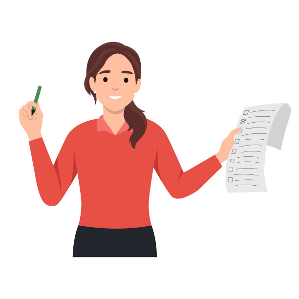 年轻的女商人和清单。女孩拿着笔和待办事项清单。业务时间管理，考试。平面矢量插图孤立在白色背景上图片下载