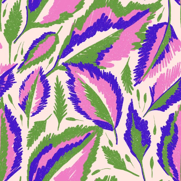 植物无缝图案与彩色叶子图片下载