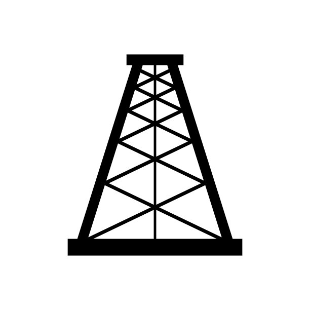 石油钻机平面图形图标，燃料平台工业塔燃气标志，矢量插图图片下载