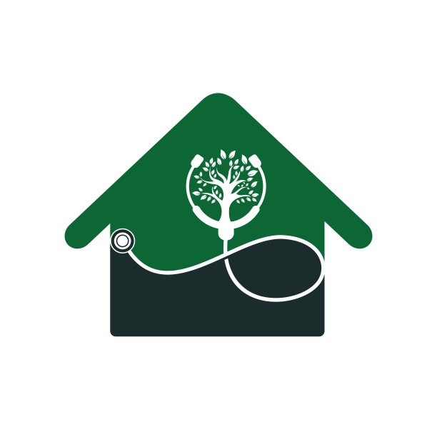 健康听诊器矢量标志设计。听诊器与树图标矢量设计。图片下载