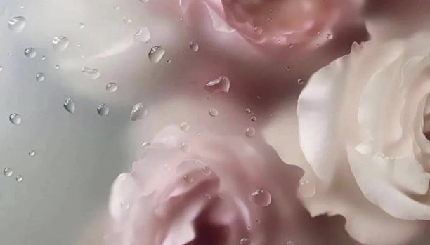 照片插图情人节。背景模糊图像花与镜子，水滴，透视创意现代理念概念。图片下载