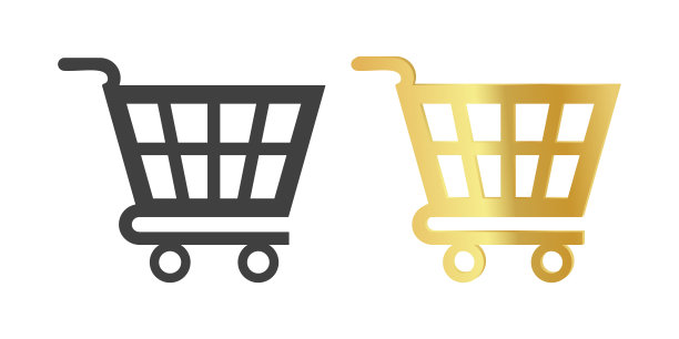 矢量图标的金色购物车。矢量说明的黄金购物篮。网上购物。图片下载