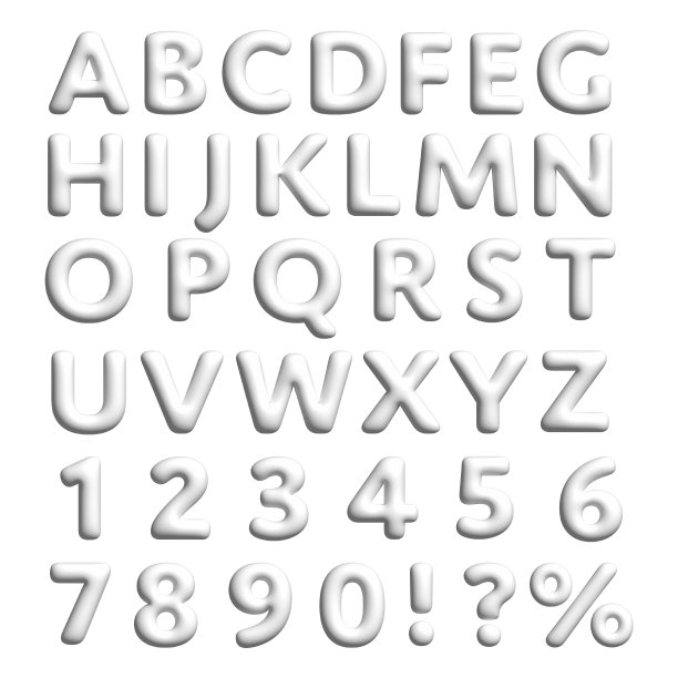 白色3D字母，数字，感叹号，疑问句和百分号图片下载