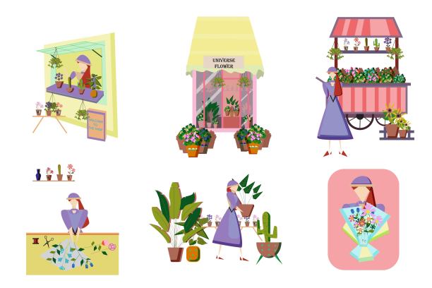 一套花店或商店的花匠工作。图片下载