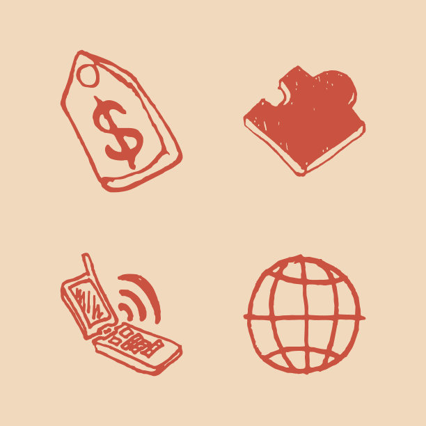 米色背景上的复古图标手绘插图图片下载