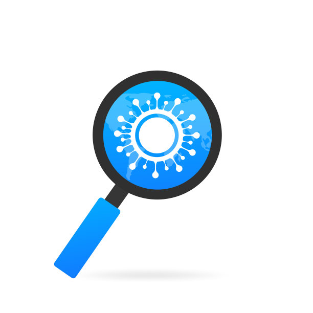 放大镜图标与细菌，病毒或细菌。平面极简设计。感染病原体的研究。孤立在白色背景上。矢量图图片下载
