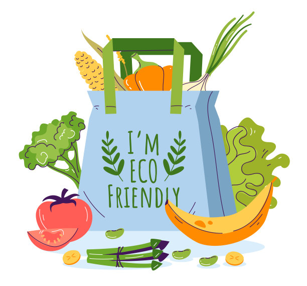 食品袋环境回收生态菜市场蔬菜纸的概念。矢量图形设计说明图片下载