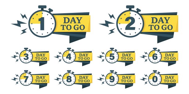0、1、2、3、4、5、6、7、8、9天的图标在平面风格。提供倒计时日期数字矢量说明在孤立的背景。促销计时器招牌经营理念。图片下载