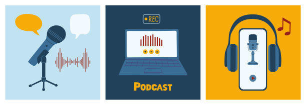 播客或广播的概念。笔记本电脑，耳机，麦克风，智能手机图片下载