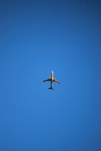 白色的飞机在蓝色的天空中飞行图片下载