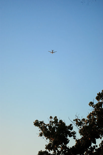 白色的飞机在蓝色的天空中飞行图片下载