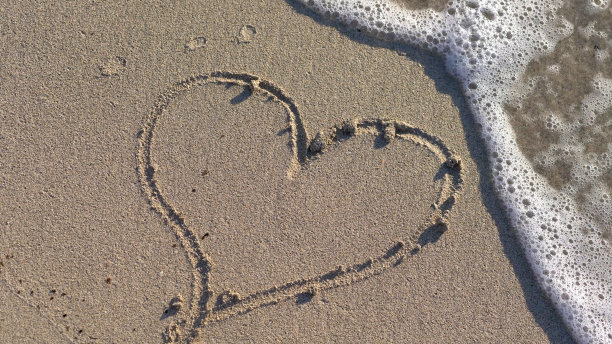 日落时沙滩上的心图片下载