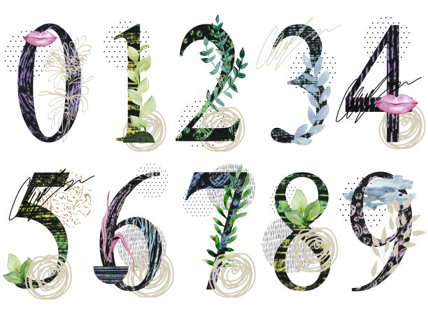 水彩画抽象数字。图片下载