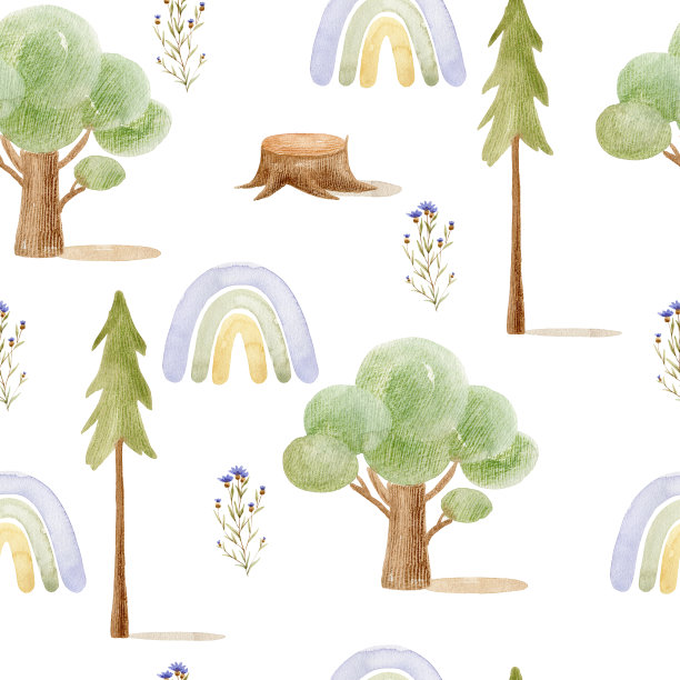 水彩森林图案。图片下载