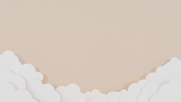厚纸张形状像云的框架底部在淡奶油背景- 3d渲染。图片下载