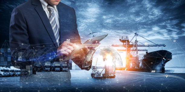 智能全球物流国际配送概念，世界地图与物流网络分布的背景为快速或即时航运的概念，全球在线订单图片下载