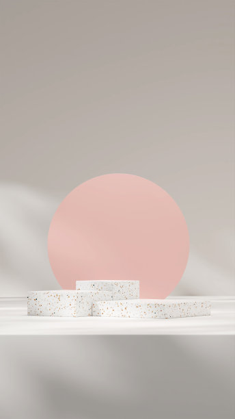 水磨石讲台与粉红色背景和太阳阴影背景，3d渲染图片下载