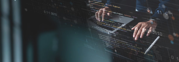 数字技术，软件开发概念。编码程序员，在笔记本电脑上工作的软件工程师，在虚拟屏幕上使用电路板和javascript，物联网图片下载