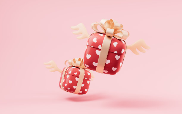 礼盒和爱心，节日庆典，3d渲染。图片下载