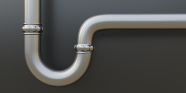 水管在厨房水槽灰色墙壁背景。水管的近距离观察。三维渲染图片下载