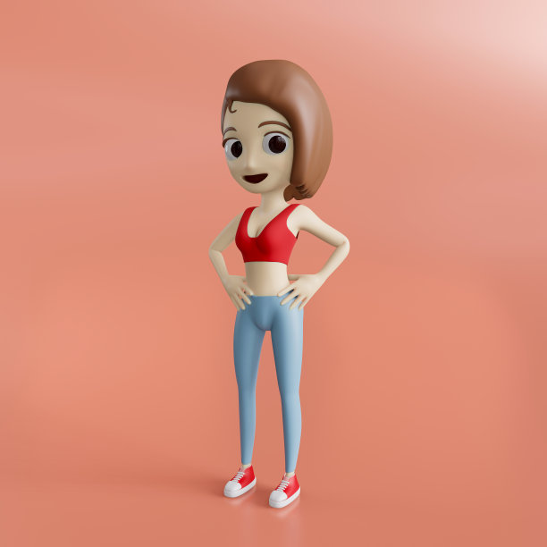 3d运动的女人，插图孤立的粉红色背景图片下载