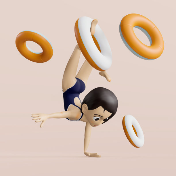 3 d渲染。3d女孩与日本泳衣图片下载