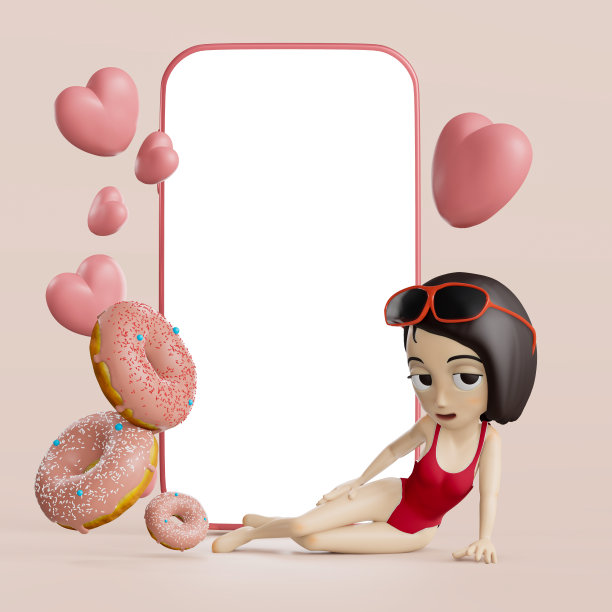 3 d渲染。3d女孩与日本泳衣图片下载