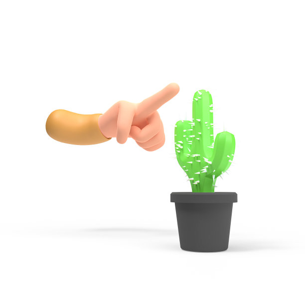 手触摸仙人掌在白色背景3d渲染图片下载