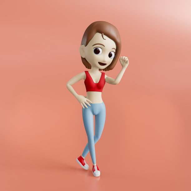 3d运动的女人，插图孤立的粉红色背景图片下载