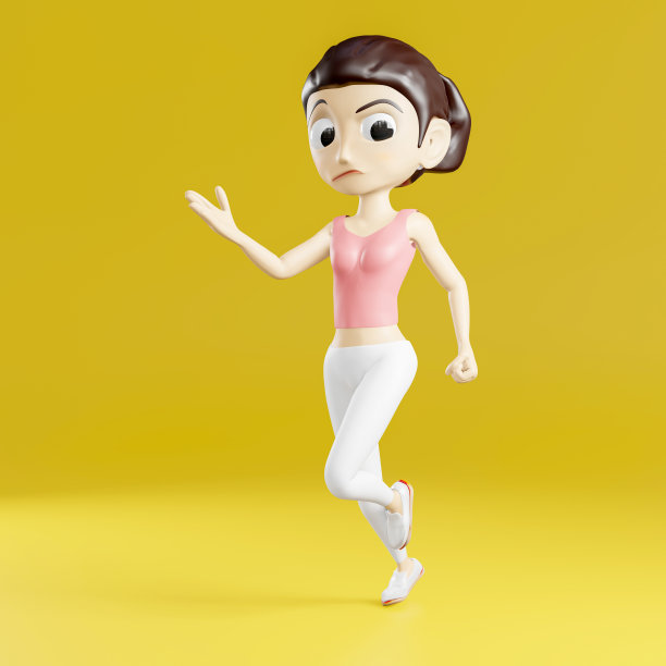 有吸引力的强大的卡通人物女人在黑色运动服运行孤立的白色背景。三维渲染插图图片下载