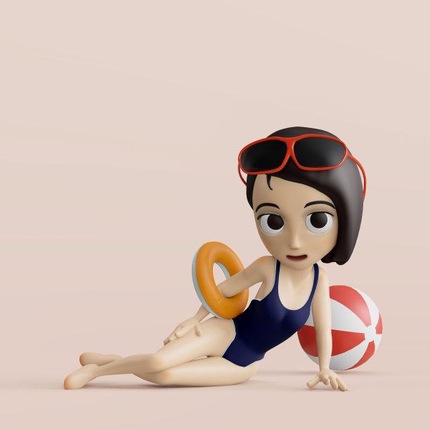 3 d渲染。3d女孩与日本泳衣图片下载